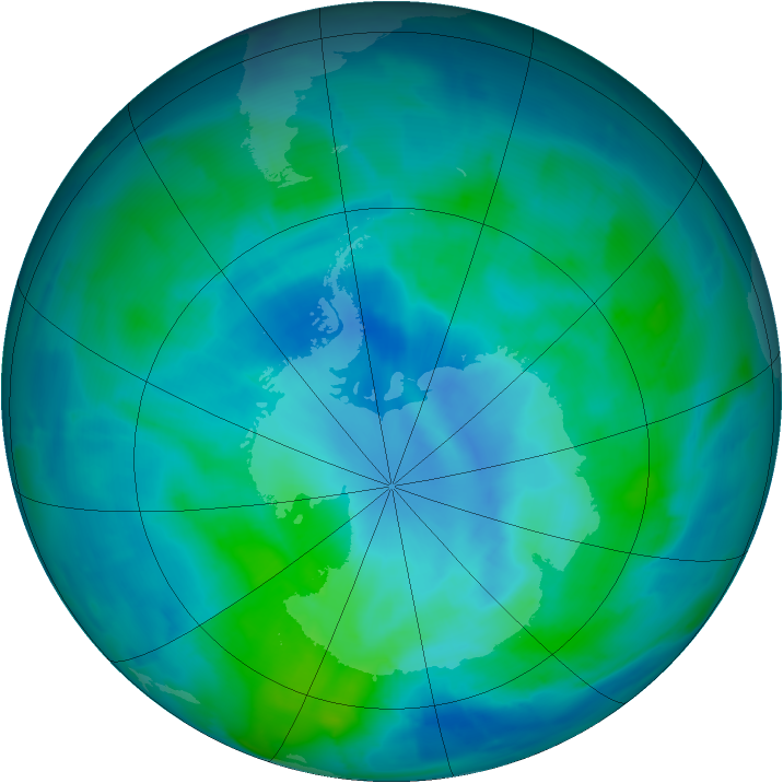 Antarctic ozone map for 05 March 2015